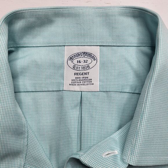 Brooks Brothers Regent Button Down Shirt Green Blue Checker Cotton 16-32 Large - Picture 6 of 8
